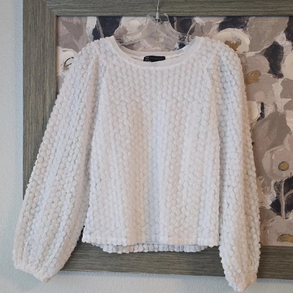 INC International Concepts White Textured Blouse - Picture 5 of 7